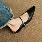 Holly | Women's Leather Mary Jane Mules, Pointed Toe Comfort Shoes | Animated Apparel