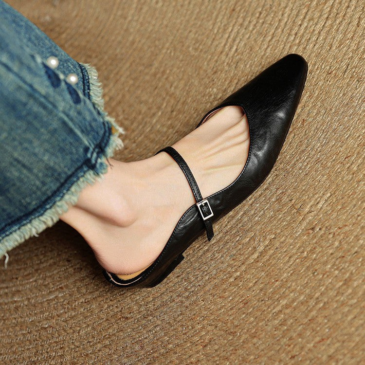 Holly | Women's Leather Mary Jane Mules, Pointed Toe Comfort Shoes | Animated Apparel