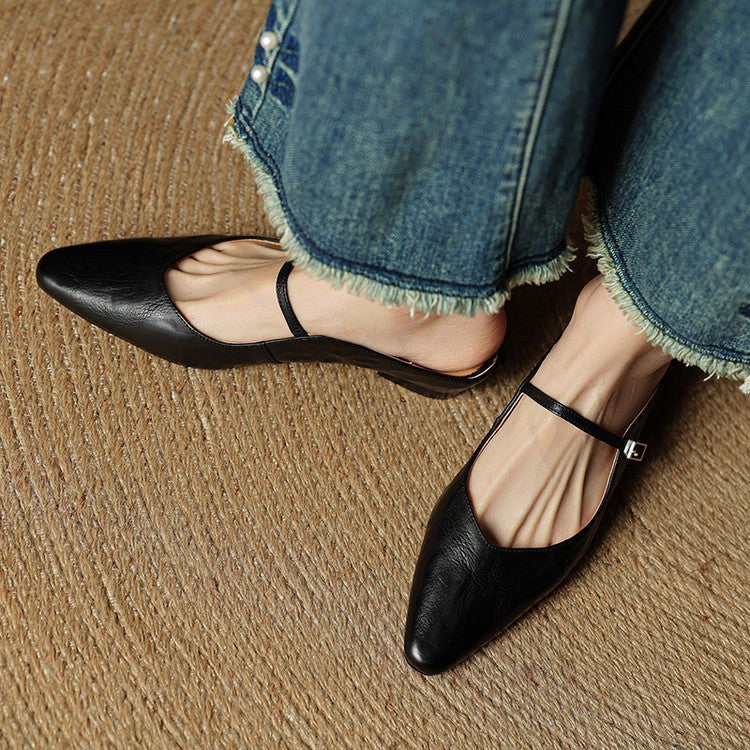 Holly | Women's Leather Mary Jane Mules, Pointed Toe Comfort Shoes | Animated Apparel