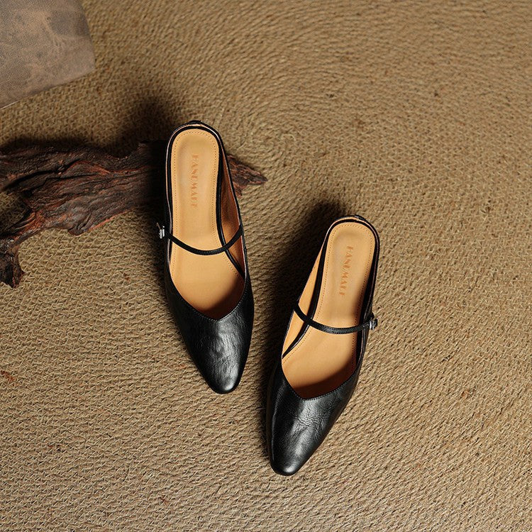 Holly | Women's Leather Mary Jane Mules, Pointed Toe Comfort Shoes | Animated Apparel