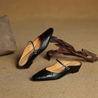 Holly | Women's Leather Mary Jane Mules, Pointed Toe Comfort Shoes | Animated Apparel