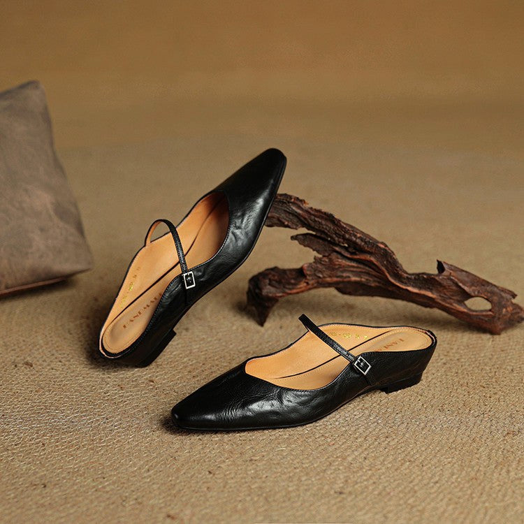 Holly | Women's Leather Mary Jane Mules, Pointed Toe Comfort Shoes | Animated Apparel