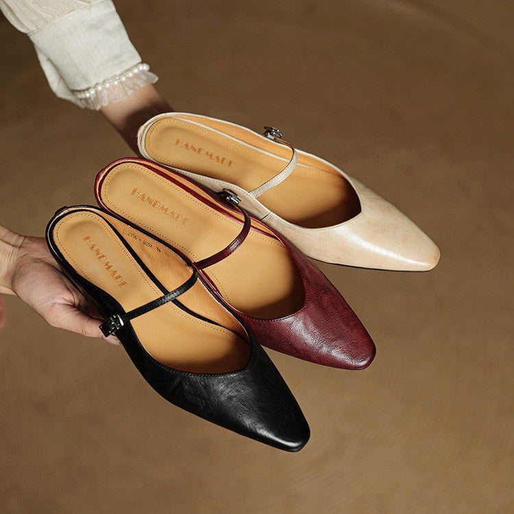 Holly | Women's Leather Mary Jane Mules, Pointed Toe Comfort Shoes | Animated Apparel