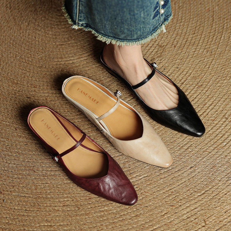 Holly | Women's Leather Mary Jane Mules, Pointed Toe Comfort Shoes | Animated Apparel