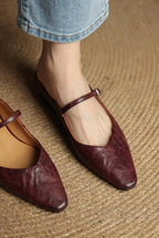 Holly | Women's Leather Mary Jane Mules, Pointed Toe Comfort Shoes | Animated Apparel