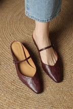 Holly | Women's Leather Mary Jane Mules, Pointed Toe Comfort Shoes | Animated Apparel