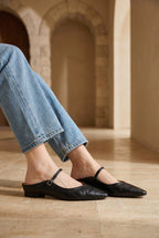 Holly | Women's Leather Mary Jane Mules, Pointed Toe Comfort Shoes | Animated Apparel