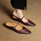 Holly | Women's Leather Mary Jane Mules, Pointed Toe Comfort Shoes | Animated Apparel