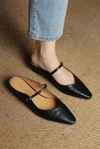 Holly | Women's Leather Mary Jane Mules, Pointed Toe Comfort Shoes | Animated Apparel