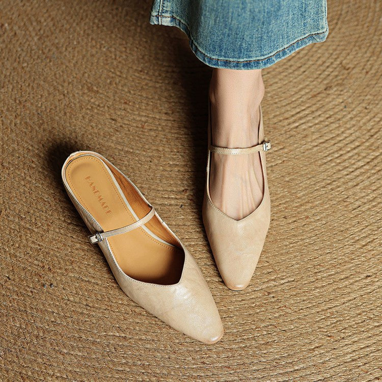 Holly | Women's Leather Mary Jane Mules, Pointed Toe Comfort Shoes | Animated Apparel