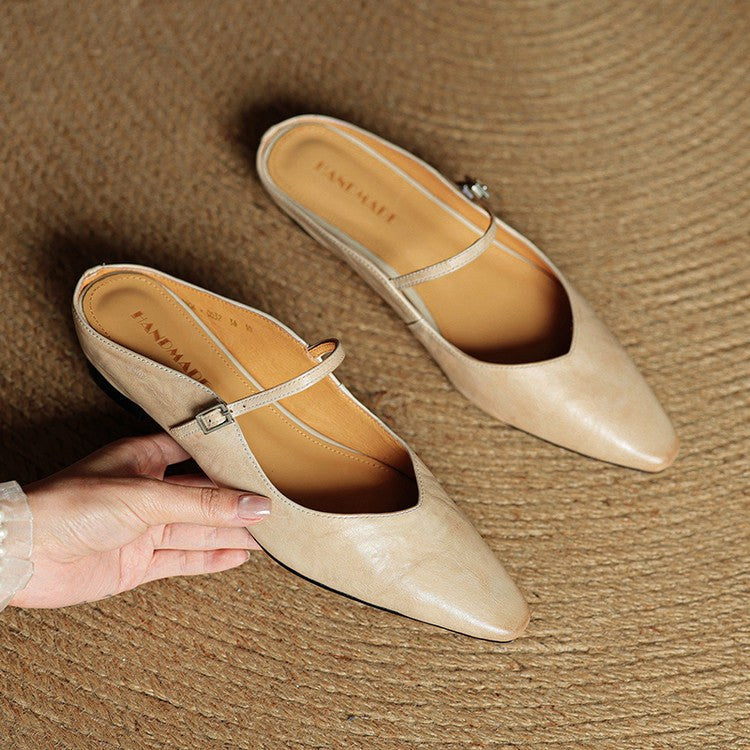Holly | Women's Leather Mary Jane Mules, Pointed Toe Comfort Shoes | Animated Apparel