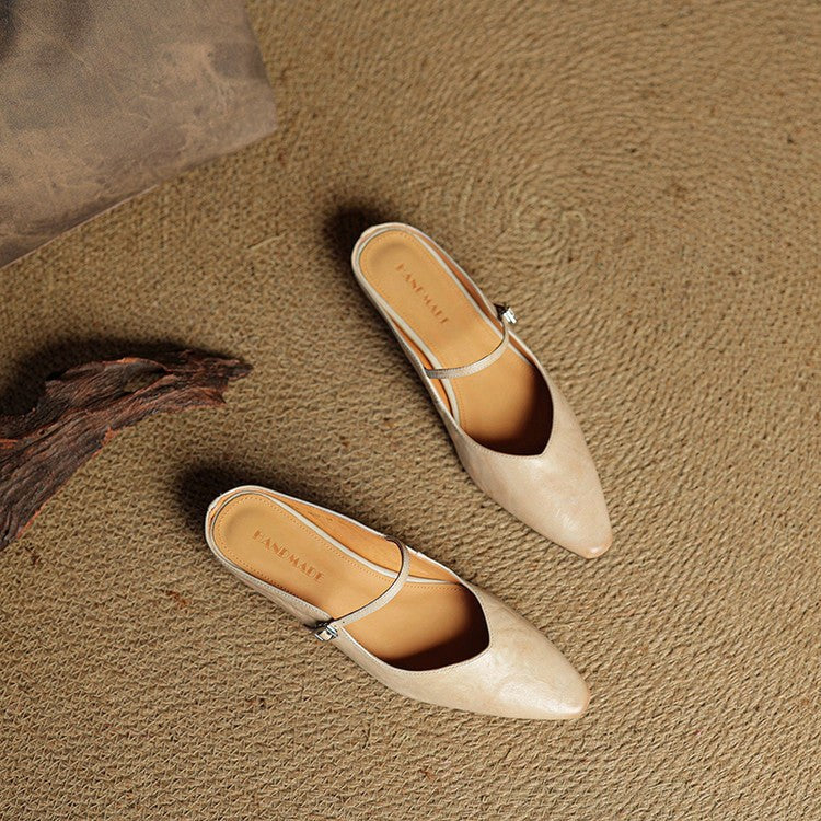 Holly | Women's Leather Mary Jane Mules, Pointed Toe Comfort Shoes | Animated Apparel