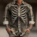 Hudson | Men's Skeleton Button-Up Shirt, Halloween Print Shirt | Animated Apparel | Brown