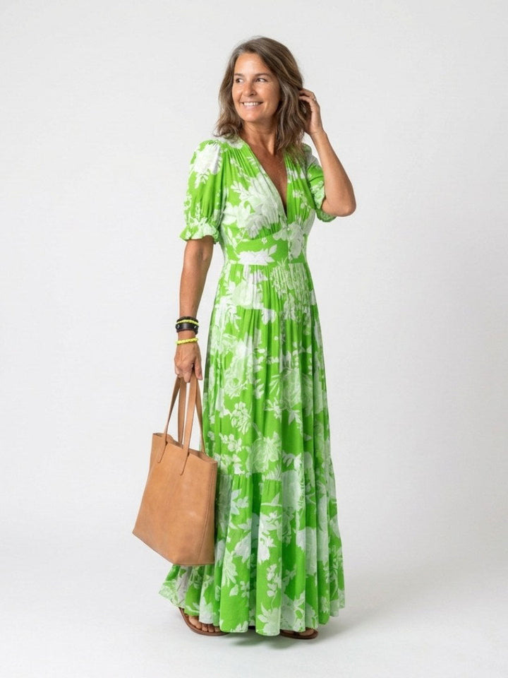 Ione | Women's Floral V-Neck Short Sleeve Midi Dress - image 5