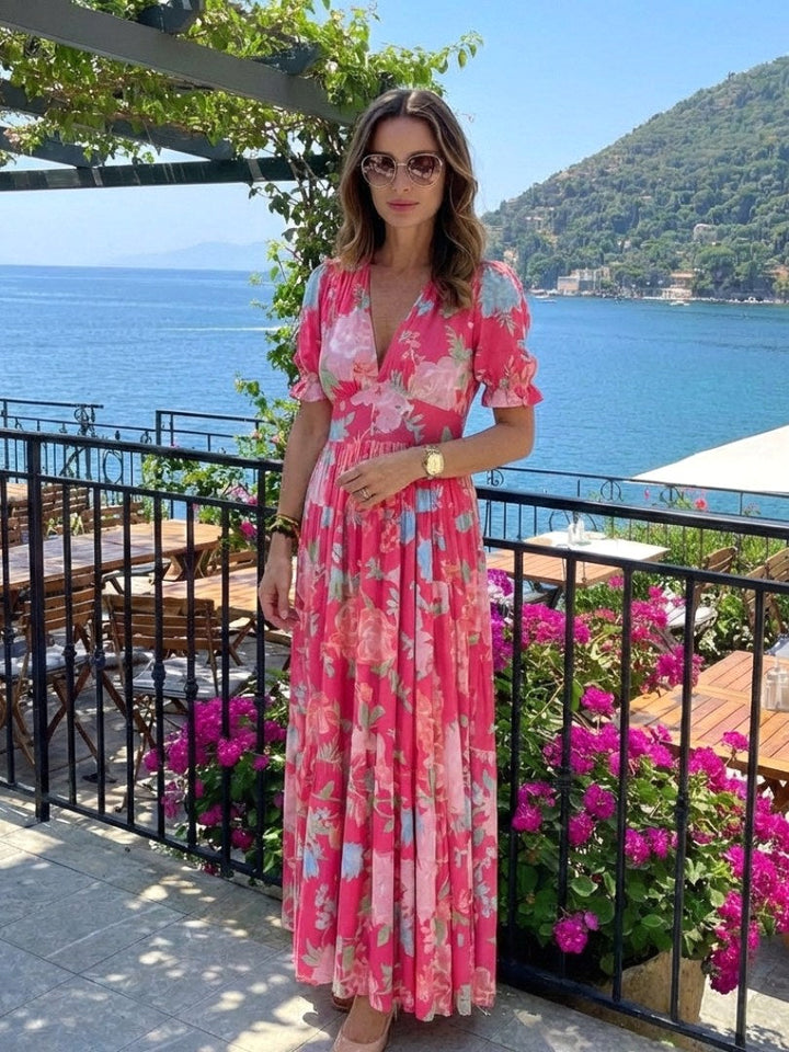 Ione | Women's Floral V-Neck Short Sleeve Midi Dress - image 6
