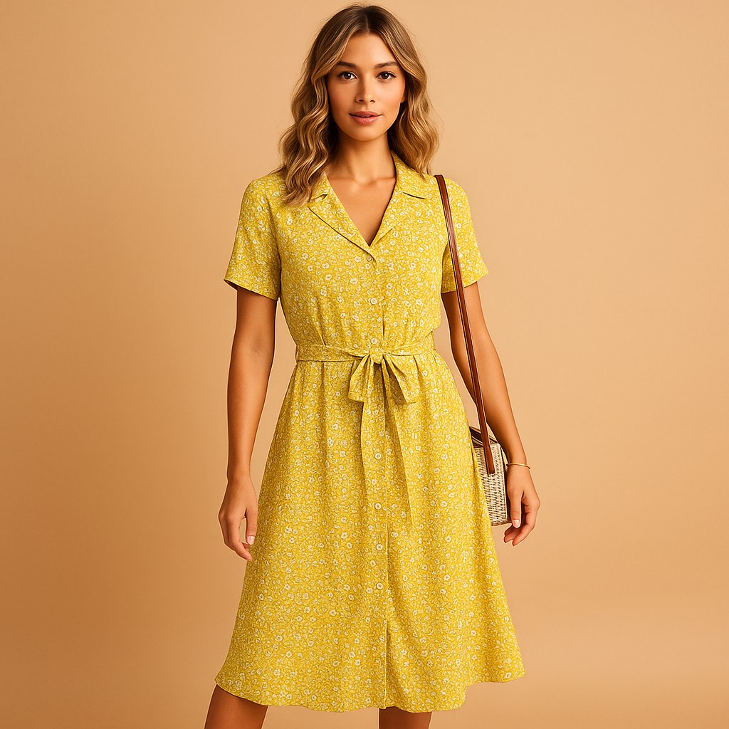 Ireland | Women's Button-Front Midi Dress - Yellow
