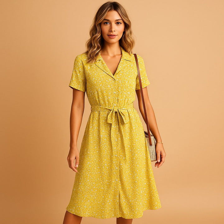 Ireland | Women's Button-Front Midi Dress - Yellow