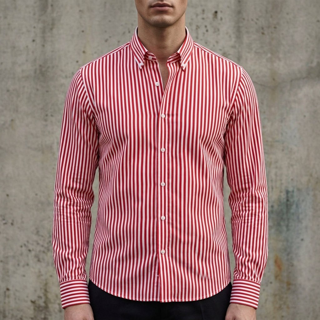 Isaac | Men's Striped Cotton-Blend Button-Up Shirt, Long-Sleeve Smart Casual Shirt | Animated Apparel