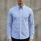 Isaac | Men's Striped Cotton-Blend Button-Up Shirt, Long-Sleeve Smart Casual Shirt | Animated Apparel