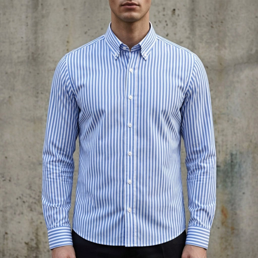 Isaac | Men's Striped Cotton-Blend Button-Up Shirt, Long-Sleeve Smart Casual Shirt | Animated Apparel