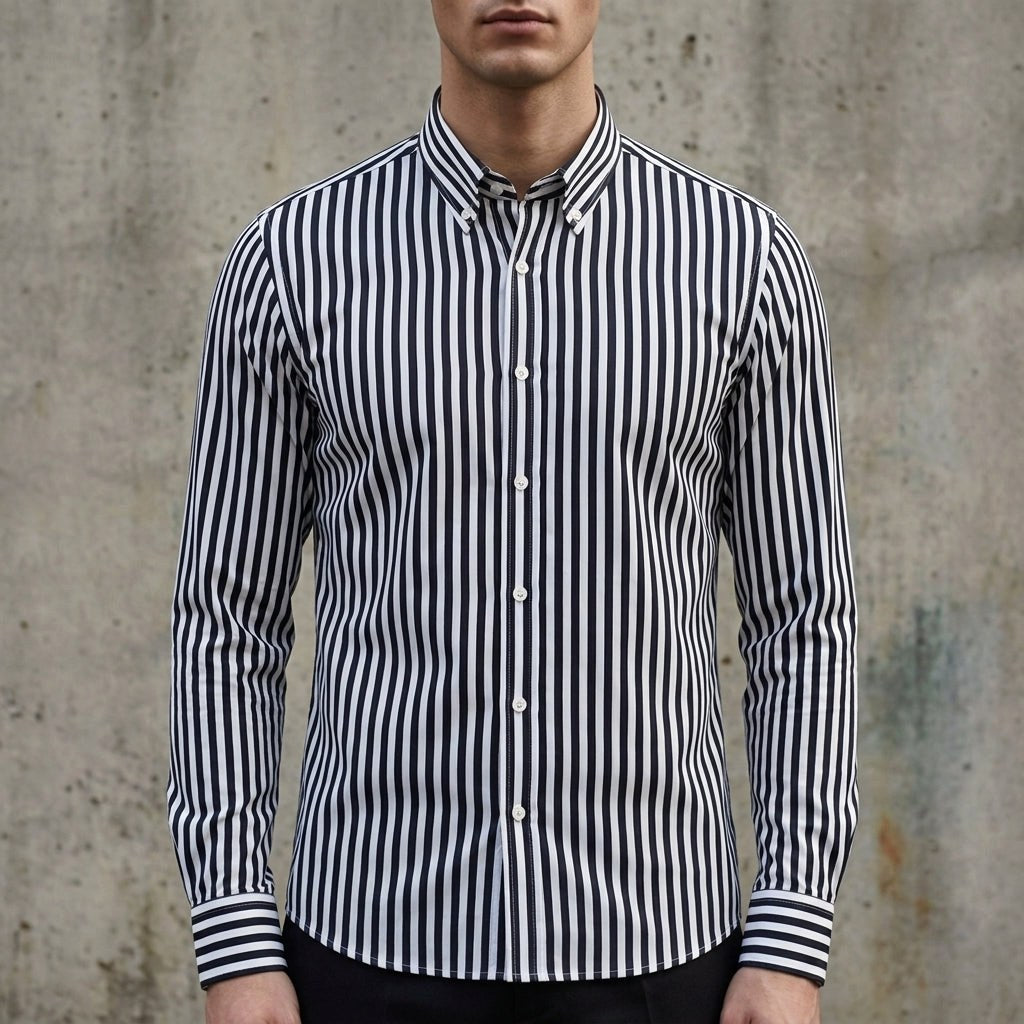 Isaac | Men's Striped Cotton-Blend Button-Up Shirt, Long-Sleeve Smart Casual Shirt | Animated Apparel