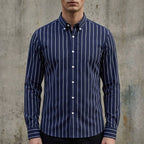 Isaac | Men's Striped Cotton-Blend Button-Up Shirt, Long-Sleeve Smart Casual Shirt | Animated Apparel