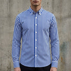 Isaac | Men's Striped Cotton-Blend Button-Up Shirt, Long-Sleeve Smart Casual Shirt | Animated Apparel
