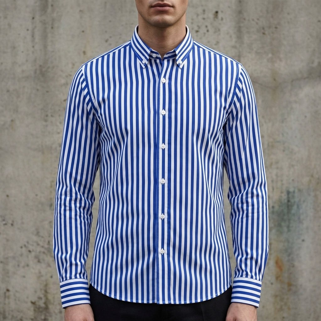Isaac | Men's Striped Cotton-Blend Button-Up Shirt, Long-Sleeve Smart Casual Shirt | Animated Apparel