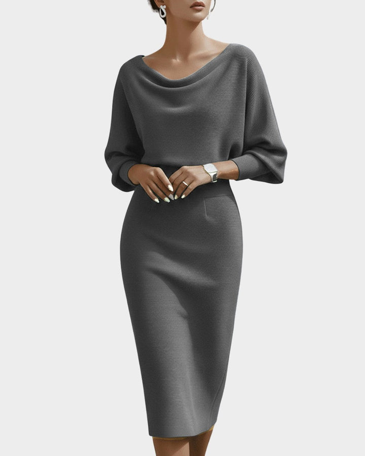 Isabella | Women's White Draped Batwing Midi Dress - image 5