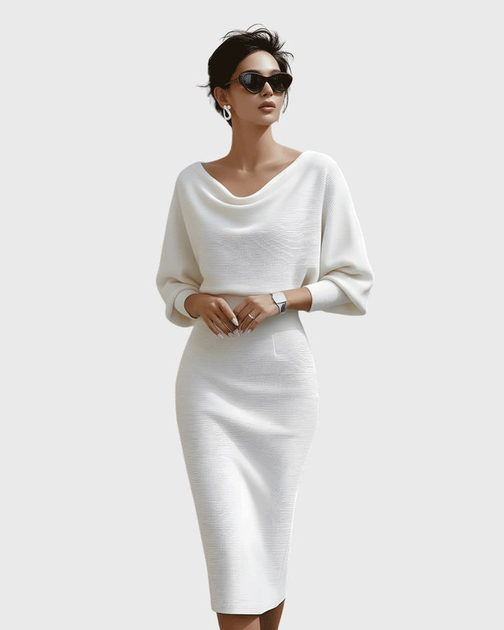 Isabella | Women's White Draped Batwing Midi Dress - image 8