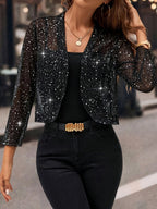 Isabelle | Women's Sequin Cardigan Jacket, Glitter Evening Jacket | Animated Apparel | Purple