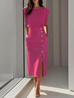 Isabelle | Women's Sleeveless Midi Dress with Button Front, A-Line Midi Dress | Animated Apparel | Light Pink