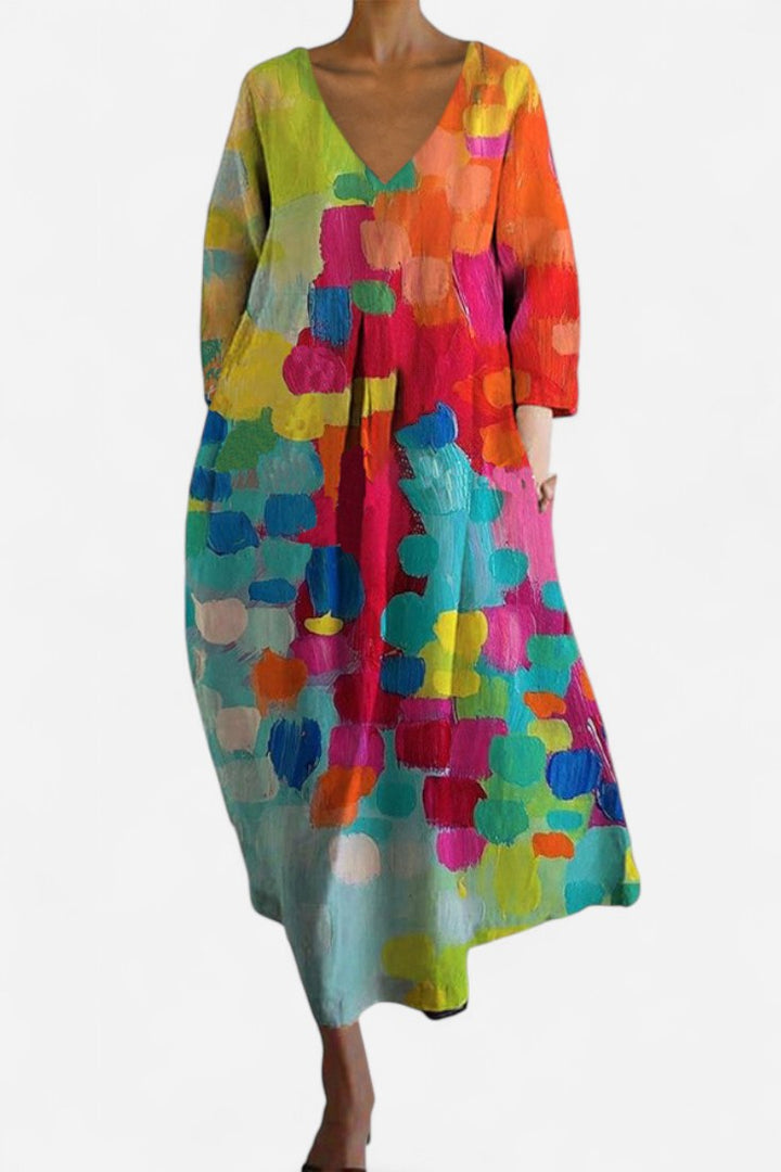 Isalinde | Women's V-Neck Everyday Dress - Multicolor