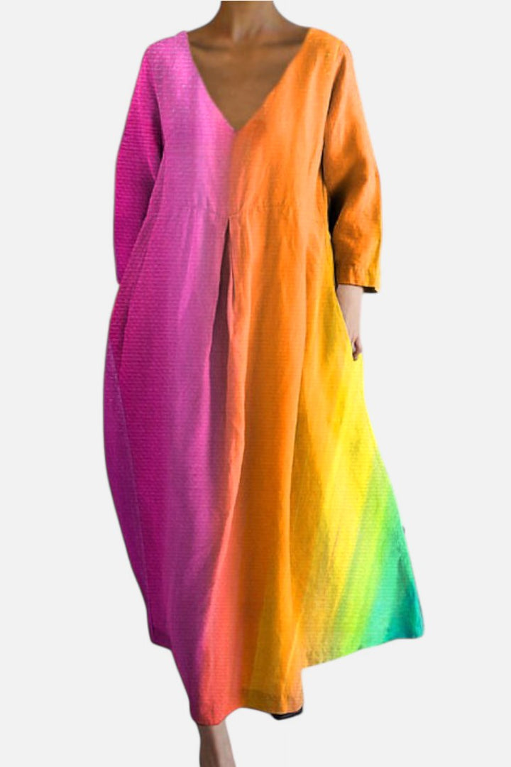 Isalinde | Women's V-Neck Everyday Dress - Orange