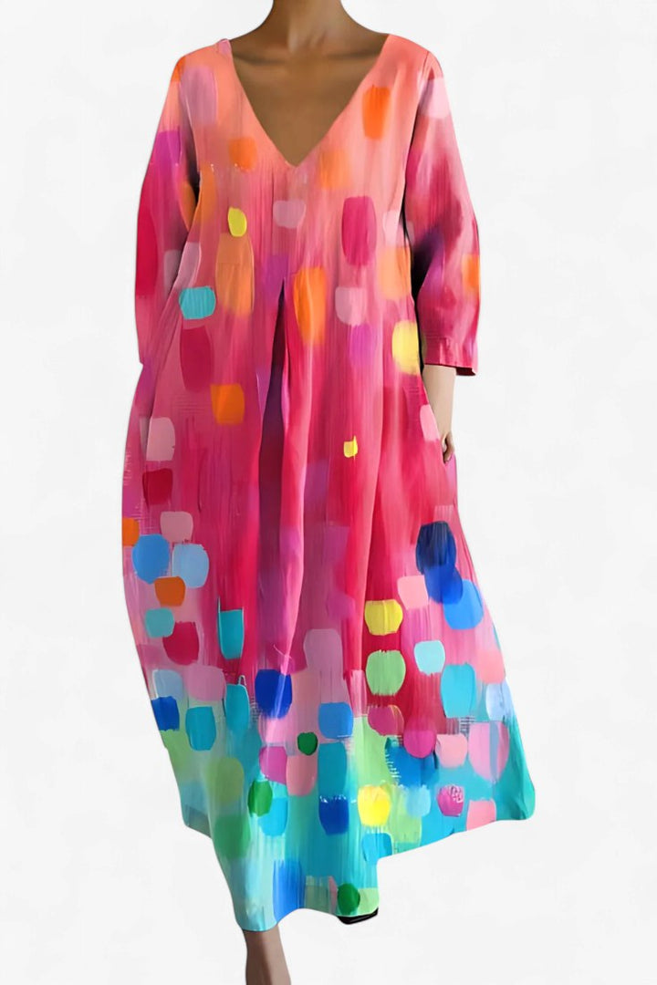 Isalinde | Women's V-Neck Everyday Dress - Multicolor1