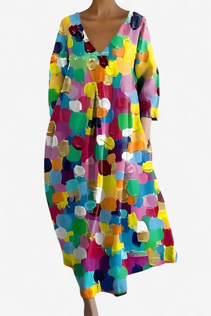 Isalinde | Women's V-Neck Everyday Dress - Multicolor2
