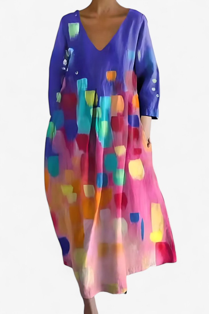 Isalinde | Women's V-Neck Everyday Dress - Multicolor3