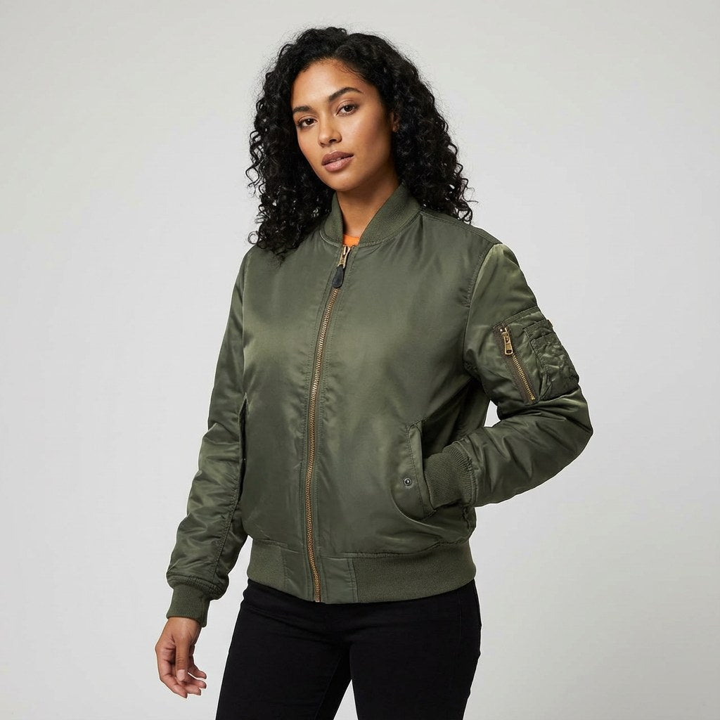 Isla | Women's Utility Bomber Jacket, Satin-Finish Autumn Jacket | Animated Apparel