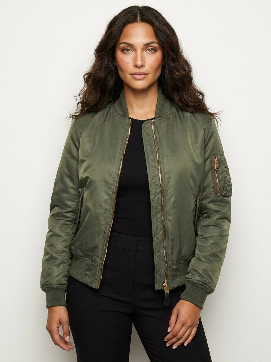 Isla | Women's Utility Bomber Jacket, Satin-Finish Autumn Jacket | Animated Apparel
