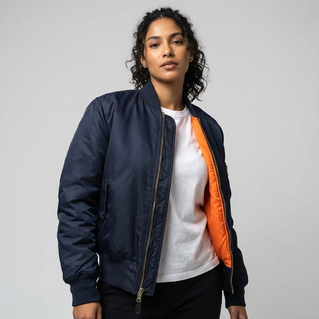 Isla | Women's Utility Bomber Jacket, Satin-Finish Autumn Jacket | Animated Apparel