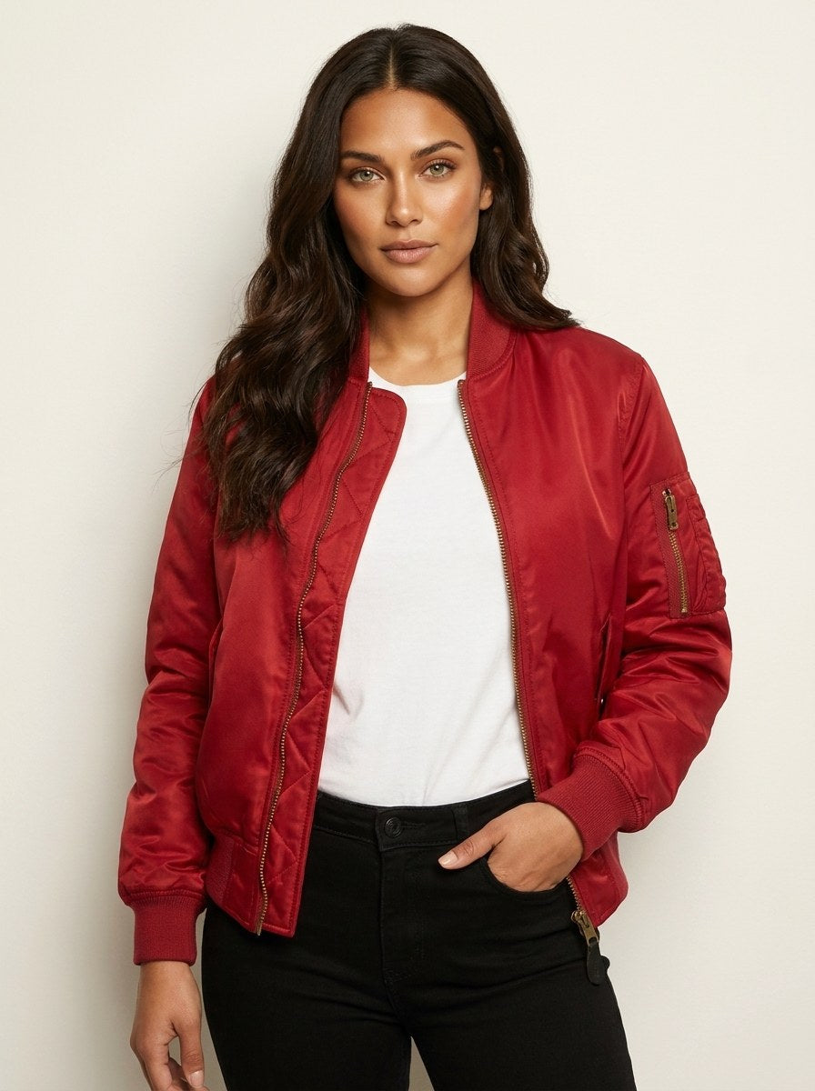 Isla | Women's Utility Bomber Jacket, Satin-Finish Autumn Jacket | Animated Apparel | Zwart