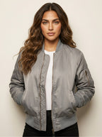 Isla | Women's Utility Bomber Jacket, Satin-Finish Autumn Jacket | Animated Apparel | Grijs