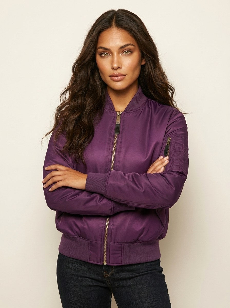 Isla | Women's Utility Bomber Jacket, Satin-Finish Autumn Jacket | Animated Apparel | Groen