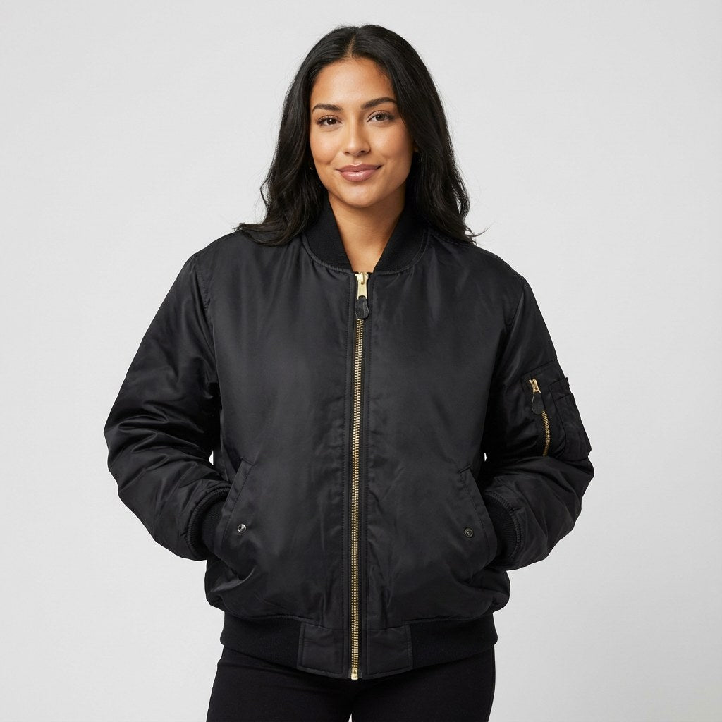 Isla | Women's Utility Bomber Jacket, Satin-Finish Autumn Jacket | Animated Apparel | Geel