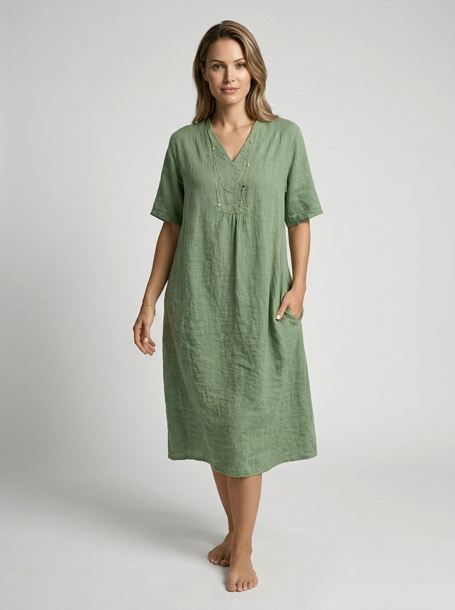 Isla | Women's V-Neck Linen Shift Dress - image 1