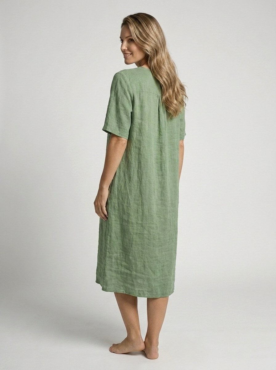 Isla | Women's V-Neck Linen Shift Dress - image 2