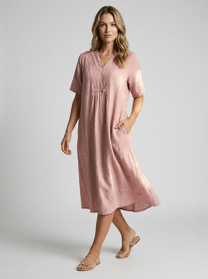 Isla | Women's V-Neck Linen Shift Dress - image 3