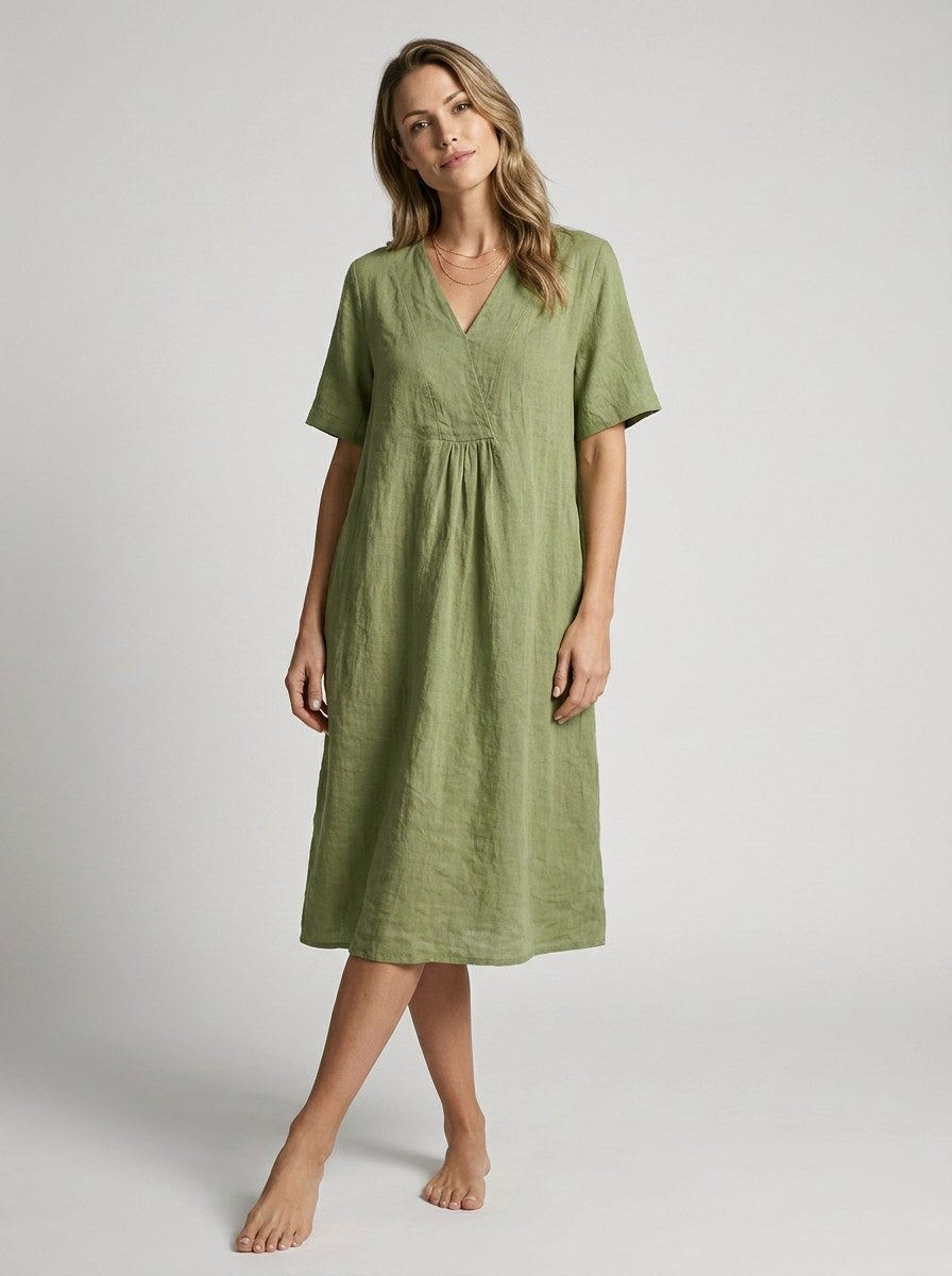 Isla | Women's V-Neck Linen Shift Dress - image 4