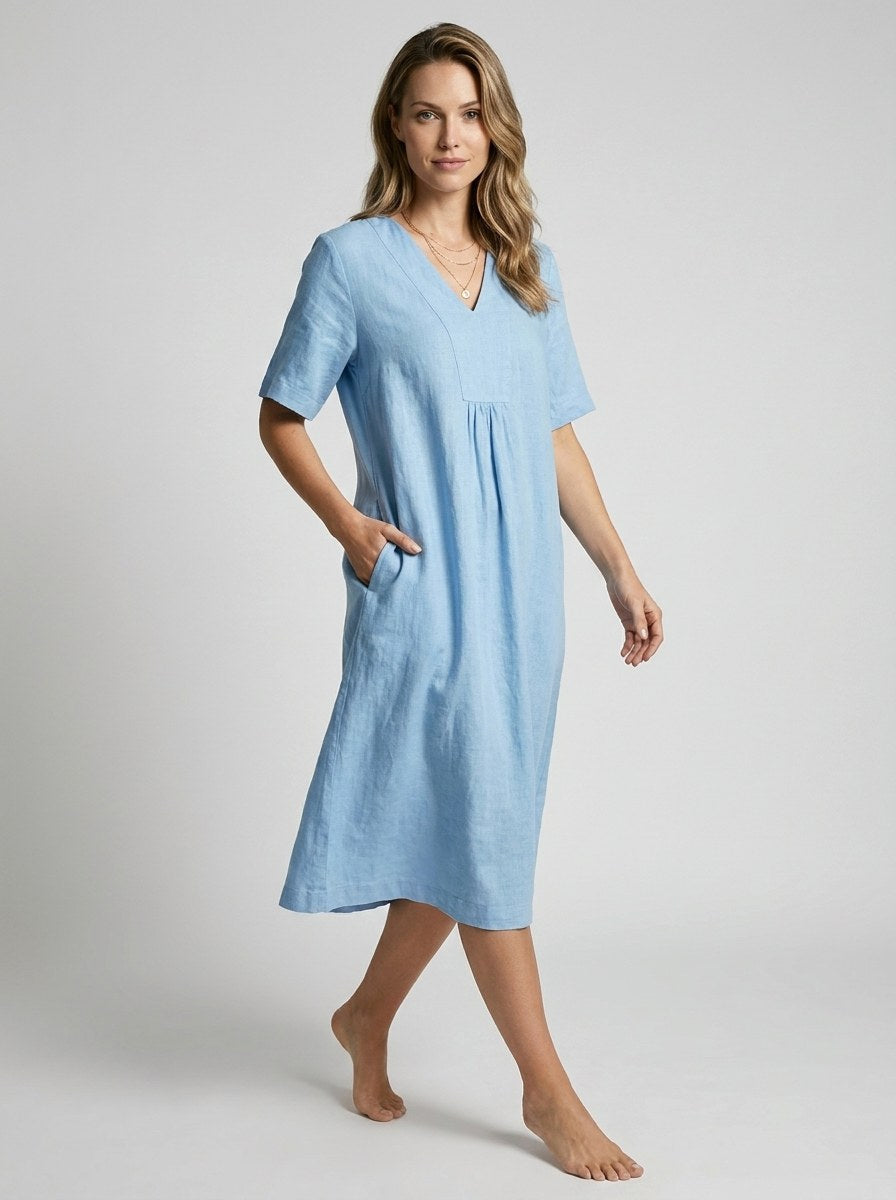 Isla | Women's V-Neck Linen Shift Dress - image 5