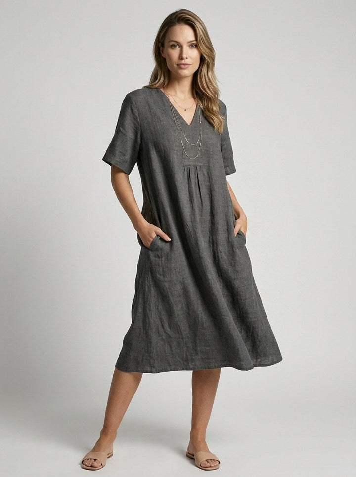 Isla | Women's V-Neck Linen Shift Dress - image 6